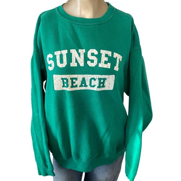 Oarsman Sunset Beach Crew Neck Green Sweatshirt Women Size Medium - Picture 1 of 6